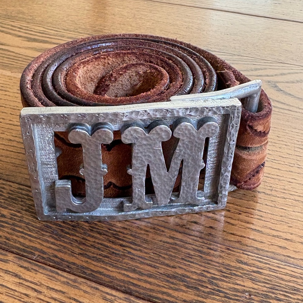 Brown Leather Belt with Pewter Buckle